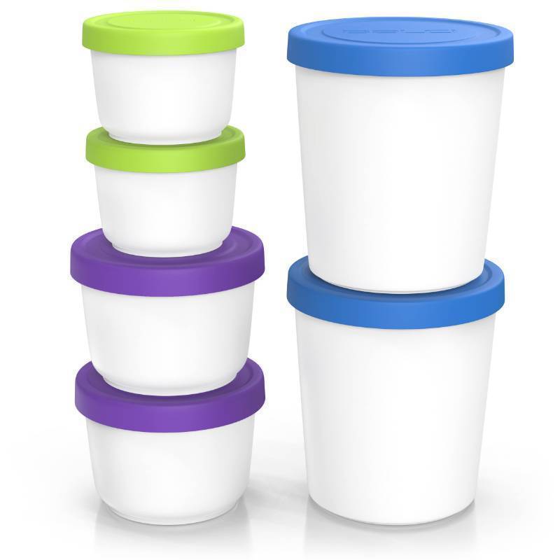 lot 59916 image: BALCI - Premium Ice Cream Containers (5 Pack - 1 Quart, 16oz & 8oz) Perfect Freezer Storage Tubs with Lids for Ice Cream, Sorbet and Gelato - Blue  Purple  Green 2 LIDS ARE MISSING - Retail $30