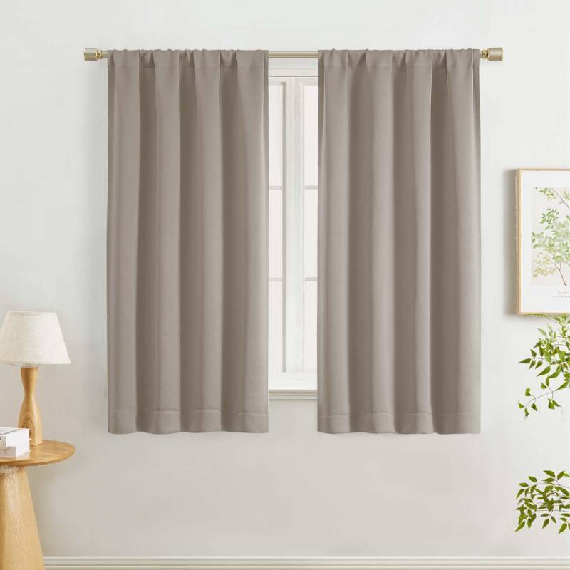 lot 61498 image: Lecloud Stone Curtains for Bedroom 54 Inch Length 2 Pcs, Room Darkening Modern Farmhouse Decor Living Room Curtains, Rod Pocket Thermal Insulated Window Curtain Drapes, Each Panel 40 W x 54 L - Retail $14