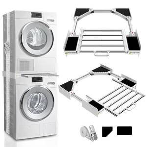 lot 16887 image: Kiss Core Washer Dryer Stacking Kit 29 inch, Universal Washer and Dryer Stacking Kit with Pull Out Drying Rack, Adjustable 292827262524 Stacking Kit with Ratchet Strap - Retail $60
