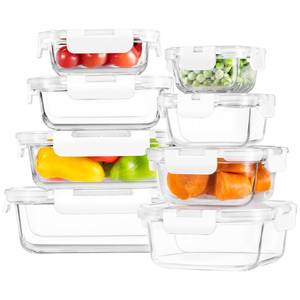 lot 16888 image: HOMBERKING 8 Pack Glass Food Storage Containers with Lids, Meal Prep Containers, Airtight Bento Boxes with Leak Proof Locking for Microwave, Oven, Freezer and Dishwasher, BPA Free, 5-35oz, white - Retail $23