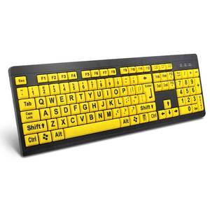 lot 30438 image: BOOGIIO Large Print Computer Keyboard, Wired USB High Contrast Keyboard with Oversized Print Letters for Visually Impaired Low Vision Individuals (YellowBlack) - Retail $16