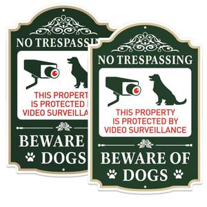 lot 30440 image: Yuzkouge No Trespassing Beware of Dogs Sign - 2 Pack, 12 x 8 Rust Free Aluminum Private Property Sign, Weatherproof, Fade Resistant, Easy Mounting. - Retail $15