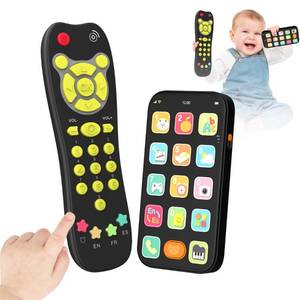 lot 31955 image: Toy Phone Baby Remote Control Toy Set, Play Phones TV Remote Control with Music Light for 6 Months, Early Learning Baby Toys Gift for 1 Year Old Boys Girls Kids Toddler Infant, EnglishSpanish, Black - Retail $23