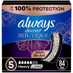 lot 50940 image: Always Discreet Boutique Adult Incontinence & Postpartum Pads For Women, Size 5, Heavy Long Abondant longues, 28 Count x 3 Packs (84 Count total) (Packaging May Vary) - Retail $44