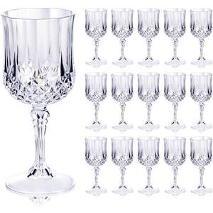 lot 50942 image: Ciaell 24PCS Plastic Wine Glasses - 7 Oz Plastic Goblets for Party - Clear Vintage Drinking Glasses - Disposable Water Goblets Set for Wedding, Bar, Wine, Beer, Juice, Cocktail, Whiskey - Retail $37
