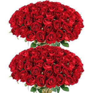 lot 50962 image: Rowfad 60 Pcs Artificial Roses Bulk Velvet Silk Red Rose Burgundy Roses for Wedding Centerpieces Bridal Bouquet Mohters Day Valentines Day Christmas Home Decor (60, Burgundy) - Retail $40