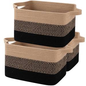 lot 50981 image: OIAHOMY Storage Basket, Woven Baskets for Storage, Cotton Rope Basket for toys,Towel Baskets for Bathroom - Pack of 3, Black & Brown - Retail $30