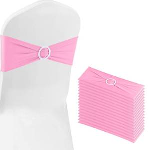 lot 50985 image: BOUBONI Pink Chair Sashes 25 Pack Spandex Stretch Chair Band Sashes with Buckles for Folding Chairs Wedding Party Reception Baby Shower Events Banquet Decorations - Retail $18