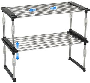 lot 51006 image: carrotez 2 Pack Expandable Cabinet Organizer, Set of 1 Width & Height-Adjustable Kitchen Cabinet Organizer Shelf, Stackable Kitchen Counter Shelf, 11.819.6 x 7.8 x 5.99 Black - Retail $45