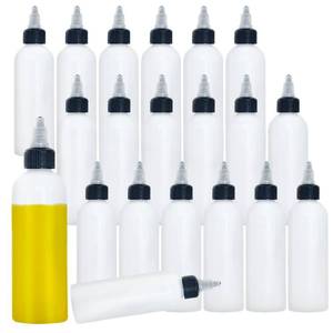 lot 51008 image: Meirrnyyu 20 Pcs 4 Oz Plastic Squeeze Condiment Bottles with Twist-on Cap Lids,Sauce Bottle with Squeeze Top,Squirt Condiment Bottles for Ketchup,Mustard,Olive Oil and More - Retail $9