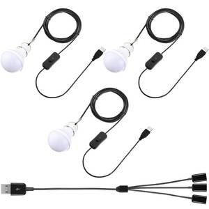 lot 51009 image: Tuanse 3pcs USB LED Light Bulbs Portable Camping Lights 5w with USB Splitter Cable 1 to 3, 8.2ft Extra Length Cord Tent Latern Outdoor Emergency Bulb for Garage Warehouse Truck Fishing Warm White - Retail $19