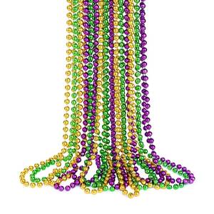 lot 58131 image: YAXINRUI Mardi Gras Beads Necklaces, 15pcs 33 7mm Metallic Gold Green Purple Bead Party Favors - Retail $3