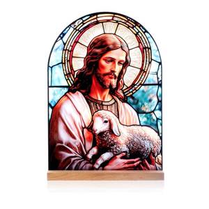lot 58135 image: KOMI Jesus and Lamb Catholic Ornament Statue Tabletop Decor Acrylic Standing Desk Sign Home Altar Decor Christian Gifts - Retail $14