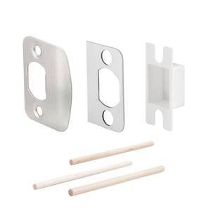 lot 58151 image: MOSECYOU Standard Door Lock Strike Plate with Spacer Shim, Door Latch Restorer, Universal Security Striker, Repair Kits to Fix Door Wont Latch (Satin Nickel) - Retail $7