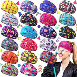 lot 58153 image: 20 Pcs 80s 90s Neon Headbands for Women Retro Vintage Workout Headbands Fitness Accessories Non Slip Sports Sweatbands for Men Neon Elastic Hairband for Fitness Running Cycling Jogging Yoga Ski - Retail $26