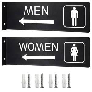 lot 58165 image: Leinuosen 2 Pcs Restroom Signs for Business 4x12 Men and Women Bathroom Signs with Arrow Double-Sided Bathroom Door Black Aluminum Hallway Wall Decor Indoor Outdoor Home Office, Easy Installation - Retail $21