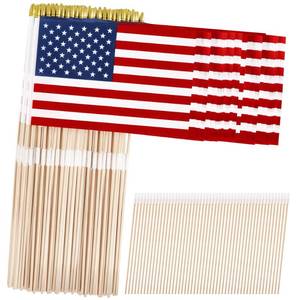 lot 58166 image: Blowata 50 Pieces American Flags on Stick, USA Stick Flag with Handheld and Grounded Multi-Purpose Flagpole, Patriotic Decorations for Independence Day Memorial Day Veterans Day - Retail $40