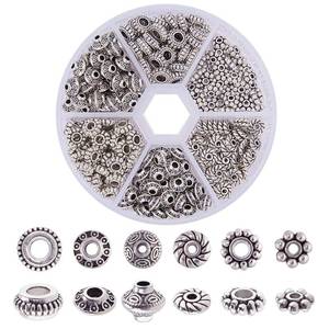 lot 58173 image: PH PandaHall 300pcs 6 Style Antique Silver Spacer Beads, Tibetan Metal Alloy Tube Spacers Flower Flat Rondelle Small Loose Beads for Bracelet Necklace Earring Jewelry Making Supplies - Retail $9