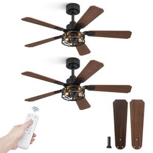 Fanbulous 2 Pack 42 Inch Rustic Caged Ceiling Fan with Lights, Black Farmhouse Ceiling Fans for Bedroom Living Room, Double-Sided 5 Blades Rustic Ceiling Fan - Retail: $120