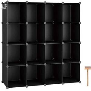 lot 61652 image: C&AHOME Cube Storage Organizer, 16-Cube Shelves Units, Plastic Storage Cubes, DIY Closet Organizer, Modular Closet Storage Shelves Ideal for Home, Bedroom, 48.4 L x 12.4 W x 48.4 H Black SUM3016H - Retail $55