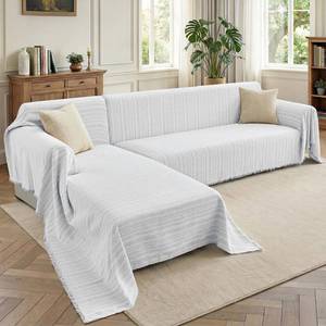 lot 61654 image: Houmiggle Sectional Couch Covers 2 Pieces with Herringbone Pattern, Washable L Shaped Couch Cover Blanket for Sectional Sofa, Sofa Protector Slipcovers, X-Large 71x11071x118, Light Grey - Retail $66