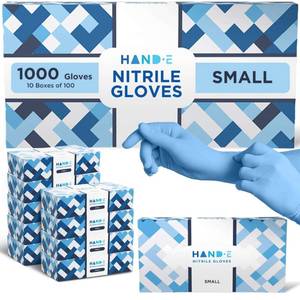lot 61656 image: Hand-E Touch Blue Disposable Nitrile Gloves Small 1000 Count Case - Latex Free, Powder Free, Surgical Medical Exam Gloves - Examination Grade Bulk Supply - Retail $50