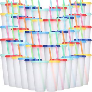 lot 62552 image: Honeydak 60 Pack Tumbler with Straw and Lid Bulk Water Bottle Iced Coffee Travel Mug Cup Reusable Plastic Cups for Party Birthdays 24-27 oz (Stylish Color) - Retail $58
