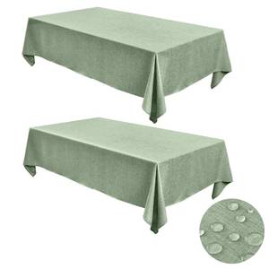 lot 62564 image: Fitable Faux Linen Tablecloths for Rectangle Tables Water & Stain Resistant Farmhouse Table Cloth, Washable Burlap Textured Table Covers for Kitchen Dining Party(2 Pack, 60x102 Inch, Sage Green) - Retail $24