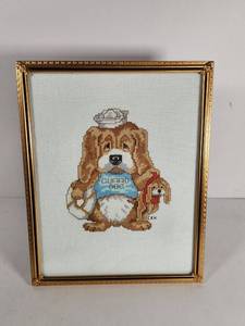 lot 111 image: Guard Dog Cross Stitch Framed Wall Art
