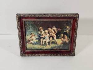 lot 117 image: Classical Cherub Scene Framed Print with Ornate Border