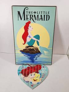 lot 126 image: Disney The Little Mermaid Wooden Wall Art and Heart Shaped Decorative Sign Set