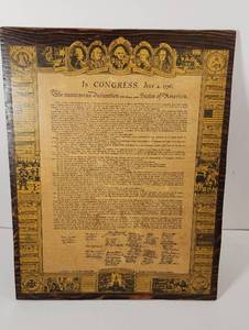lot 128 image: Declaration of Independence Wood Plaque with Founding Fathers Portraits