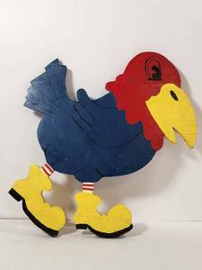 lot 146 image: Hand Painted Wooden KU Jayhawks Wall Decoration