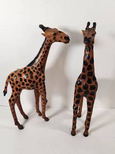 lot 154 image: Hand Carved Wooden Giraffe Figurines Set of Two