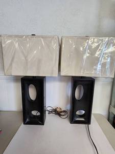 lot 171 image: Modern Black Table Lamps with White Fabric Shades Pair
