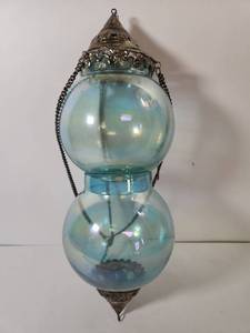 lot 178 image: Turkish Mosaic Glass Hanging Lantern with Metal Chain