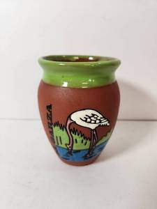 lot 181 image: Hand Painted Ceramic Vase with Great Blue Heron Bird Design