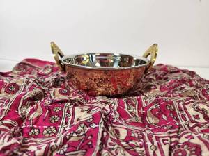 lot 189 image: Hammered Copper Steel Serving Bowl with Brass Handles