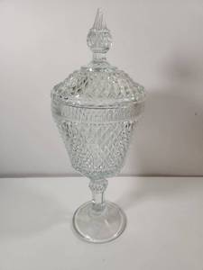 lot 209 image: Indiana Glass Company Pedestal Dish Diamond Point Pattern