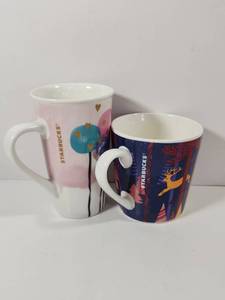 lot 233 image: Starbucks Coffee Mug Set - 2 Ceramic Mugs with Colorful Designs