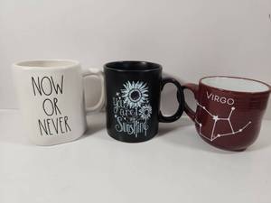 lot 241 image: Set of 3 Novelty Coffee Mugs with Quotes and Zodiac Design