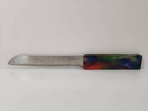 lot 255 image: Jerusalem Stone & Glass Multi-Color Art Glass Challah Knife