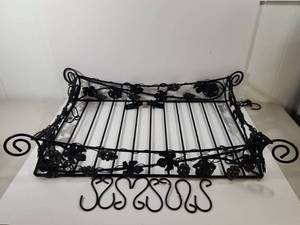 lot 269 image: Wrought Iron Pot Rack with Grape Vine Design and S-Hooks PUT DIMENSIONS