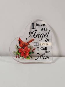lot 304 image: Heart Shaped Acrylic Memorial Plaque - Angel in Heaven Mom
