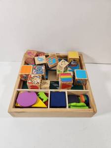 lot 330 image: Wooden Building Blocks and Shapes Learning Set with Storage Box
