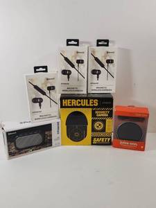 lot 349 image: Electronics Bundle - Wireless Earbuds, Security Camera, Bluetooth Speakers, and Charging Pad
