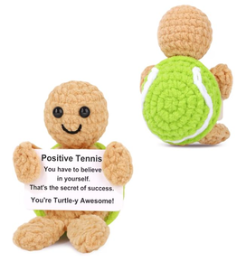 lot 2518 image: Handmade Crochet Turtle with Positive Tennis Message