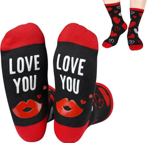lot 2522 image: Love You Message Novelty Socks with Hearts and Lips Design