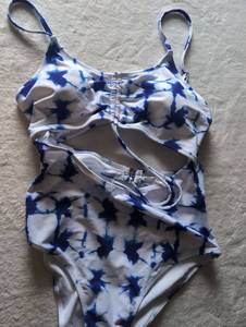 lot 2542 image: Blue Tie-Dye One-Piece Swimsuit with Lace-Up Front Detail