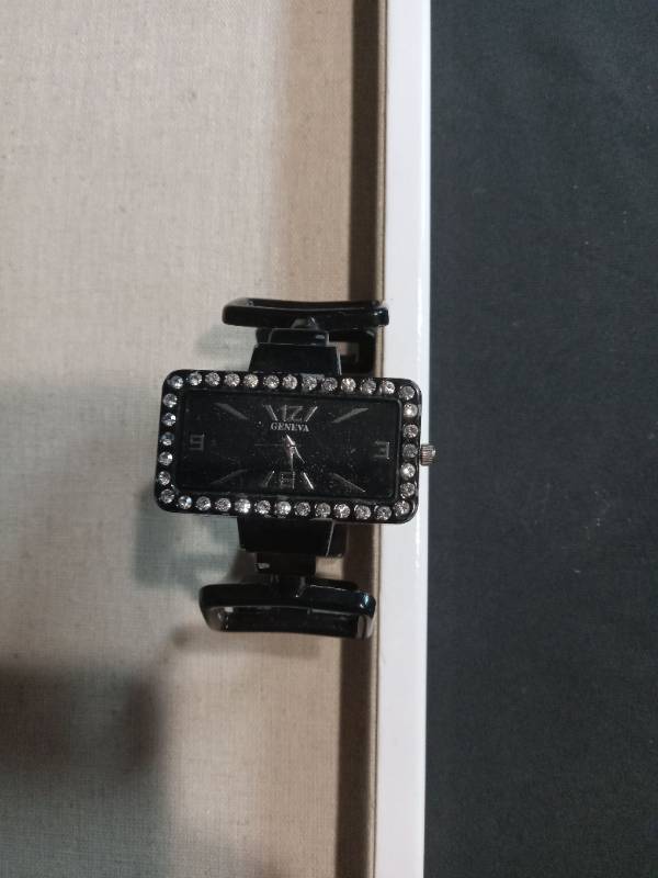 lot 3501 image: Geneva Black Rhinestone Rectangular Watch